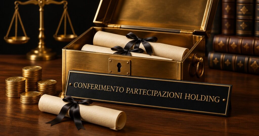 Realizzo controllato nei conferimenti di partecipazioni: scrigno in ottone con certificati azionari