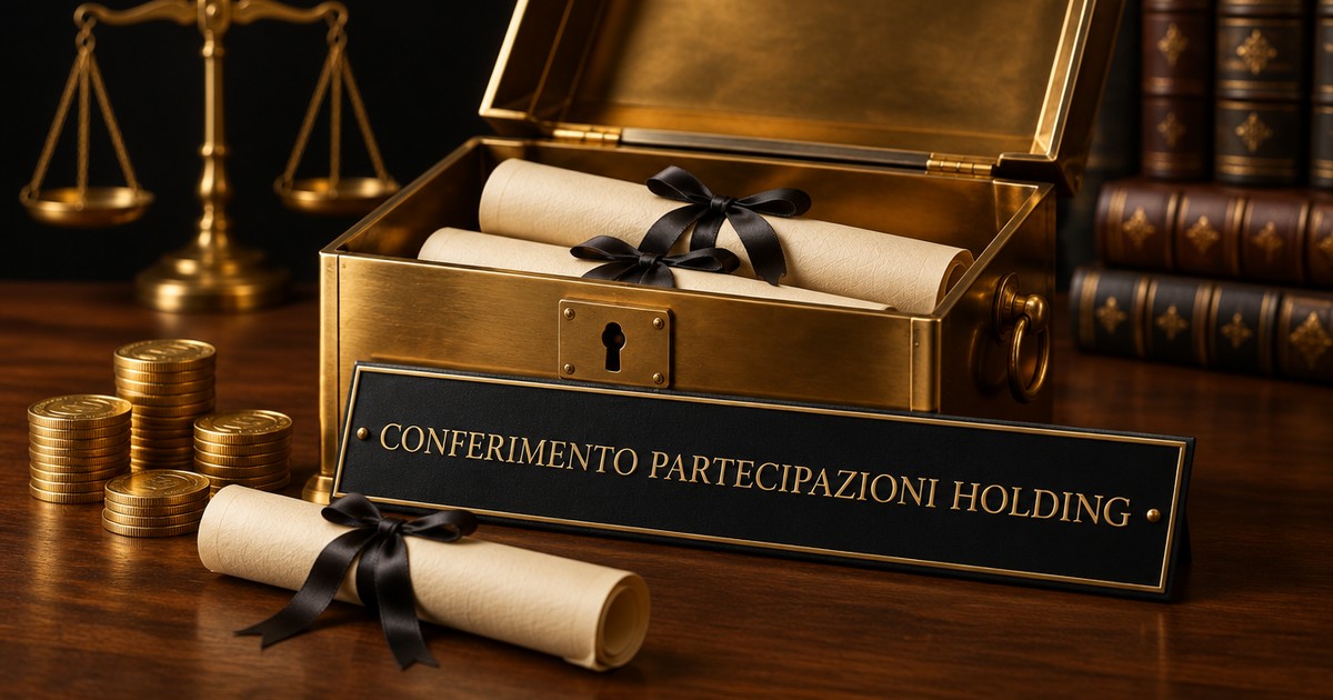 Realizzo controllato nei conferimenti di partecipazioni: scrigno in ottone con certificati azionari