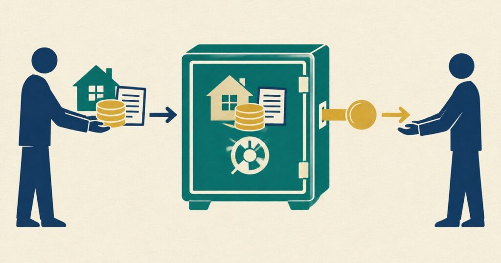 Illustrazione sulla dotazione del trust: il disponente conferisce i beni, che restano segregati, e solo in uscita il beneficiario riceve l’attribuzione
